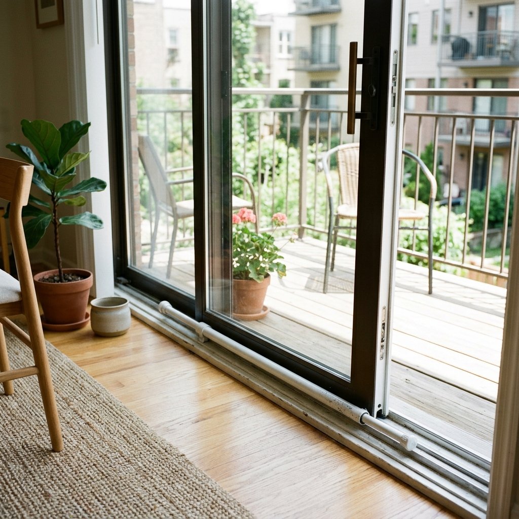Security bar installed in an apartment sliding door track