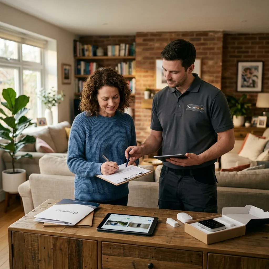 Homeowner reviewing installation paperwork