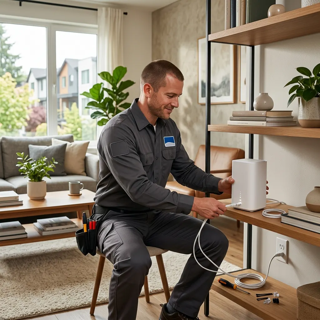 Professional technician setting up internet security